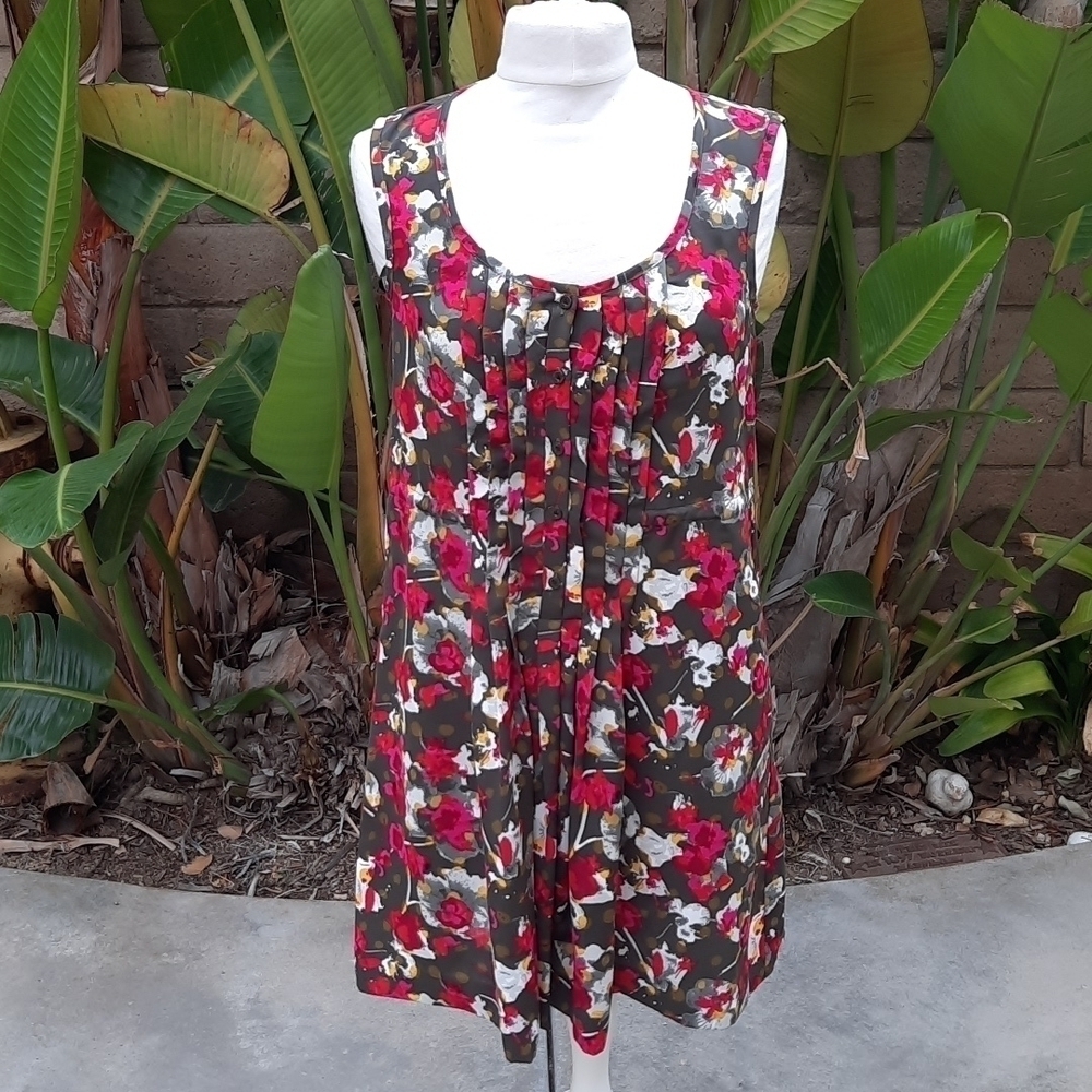 Rachel Rachel Roy Floral Trapeze Dress Olive Green Pink Sleeveless Flowy small